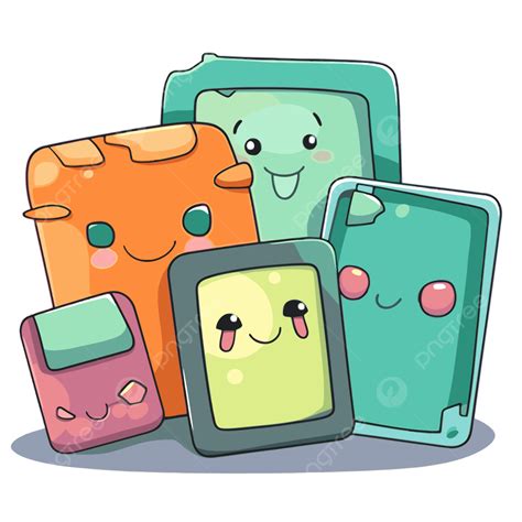 Trío De Dibujos Animados Kawaii Tablet De Diferentes Colores Vector PNG