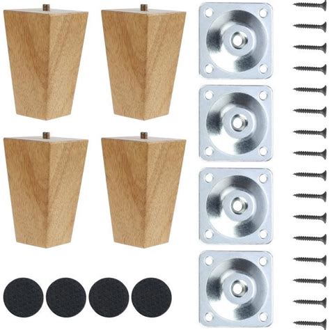 Knpwer 4 Pcs Pieds De Meuble Eois 10cm Pieds De Table Eois Massif