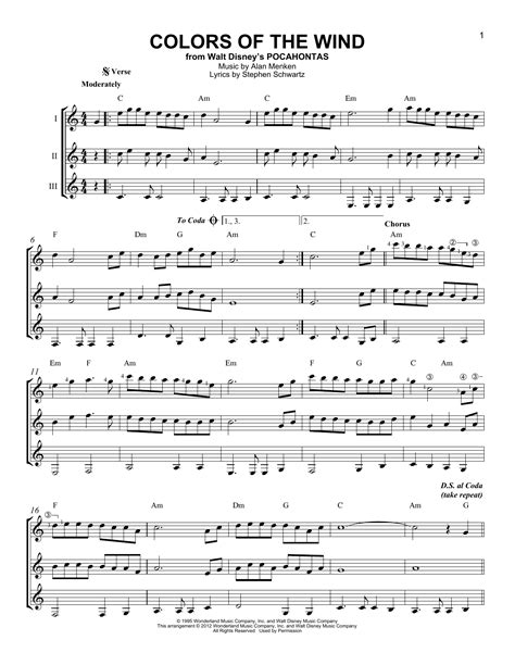 Colors Of The Wind From Pocahontas By Vanessa Williams Sheet Music For Guitar Ensemble At