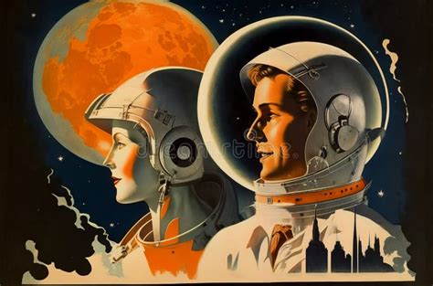 Vintage Retro Style Space Science Fiction Poster Astronaut In Space