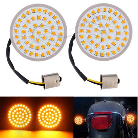 Pair Amber 1156 Bullet LED Rear Turn Signal Light Insert For Harley