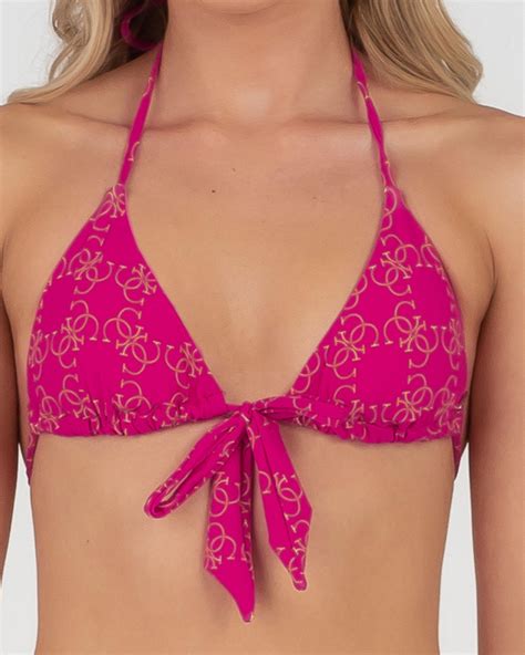 Shop GUESS Logomania Bikini Top In Berry Tango Fast Shipping Easy