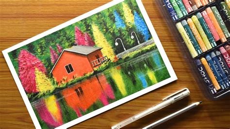 How To Draw Water Reflection Beautiful Water Reflection Scenery With Oil Pastel Step By Step