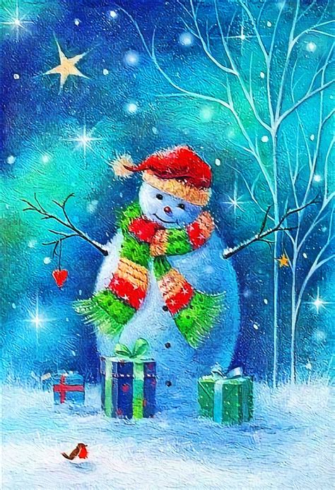 Snowman Painting Snoopy Fictional Characters Art Christmas