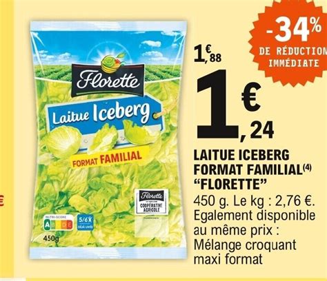 Promo Florette Laitue Iceberg Format Familial Chez E Leclerc