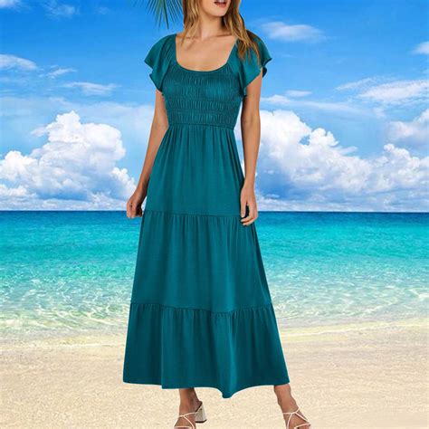 Zunfeo Summer Dresses For Women Trendy Ruched Holiday Beach Dress