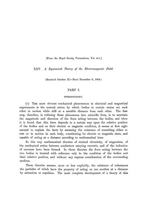 A Dynamical Theory Of The Electromagnetic Field Xxv The Scientific Papers Of James Clerk Maxwell