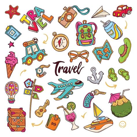 Premium Vector Hand Drawn Set Of Travel Doodles