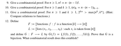 Solved 9. Give a combinatorial proof: For1,n!- (n. 10. Give | Chegg.com