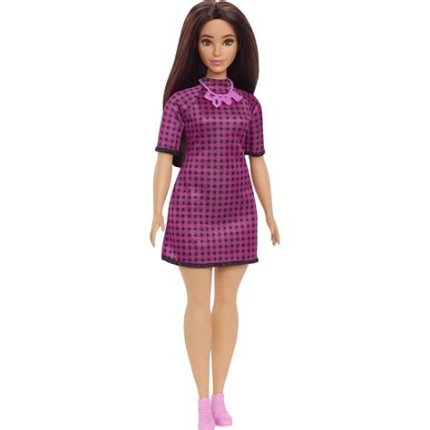 Купить куклу Барби Модница Barbie Fashionistas Doll Pink And Black Checkered Dress Curvy Black