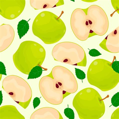 Premium Vector Seamless Pattern Of Green Apples And Pieces Green