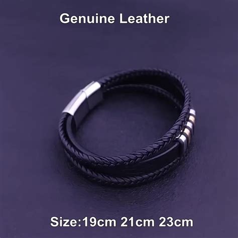 Stainless Steel Bracelet Men Genuine Leather Bracelets Simple Style