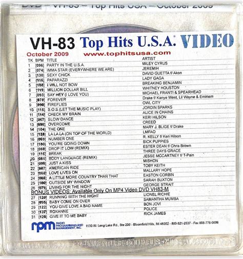 Rpm Top Hits Usa Promo Only Dvd Format Vh 83 October 2009 Music