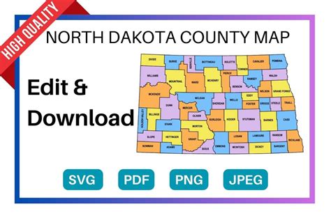 North Dakota County Map Editable And Printable State County Maps