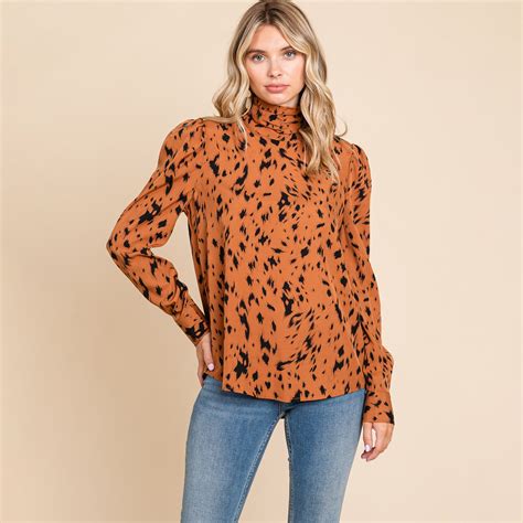 Leopard Print Long Sleeve Cowl Neck Shirts Blouses Etsy