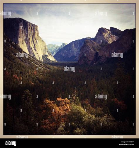 View Of Yosemite Valley During Fall From The Famous Tunnel View Vista