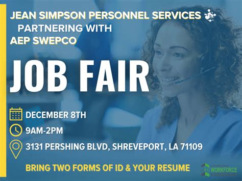 Job Fair Aep Swepco December 8th Shreveport Longview Jean Simpson Personnel Services