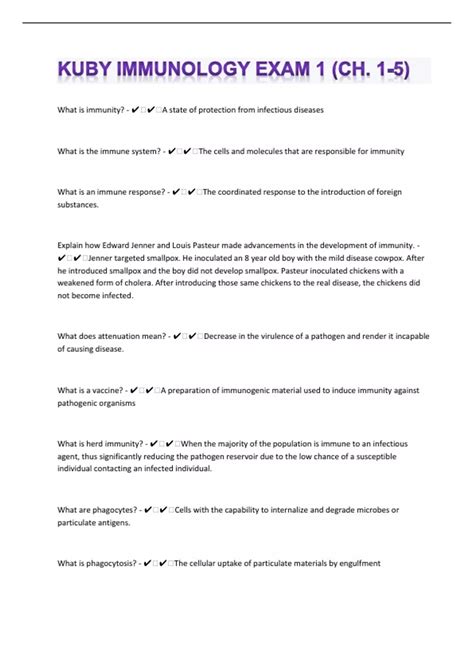 Kuby Immunology Exam 1 Ch 1 5 433 Questions With 100 Correct