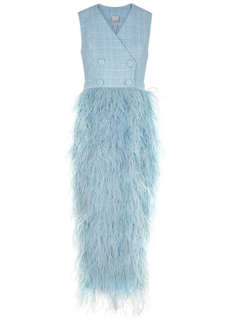 Huishan Zhang Zelda Feather Embellished Tweed Dress In Blue Lyst