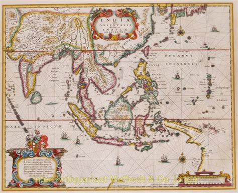 rare old map original antique engraving Southeast Asia 17th century