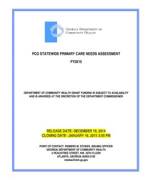 Fillable Online Dch Georgia PCO STATEWIDE PRIMARY CARE NEEDS ASSESSMENT