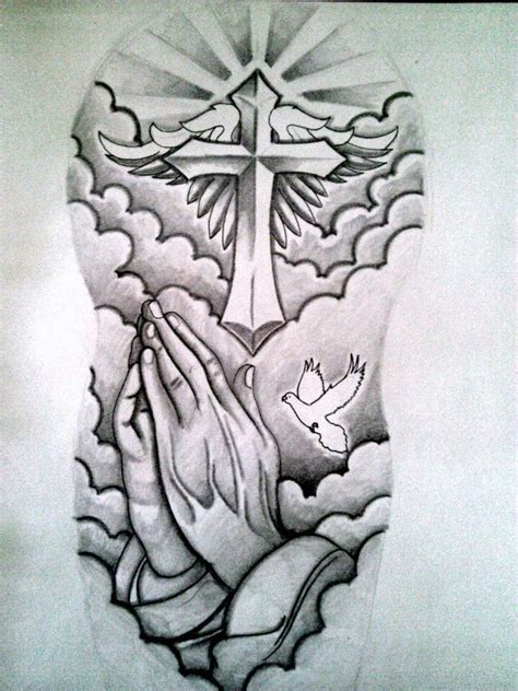 Praying Hands With Clouds Tattoo