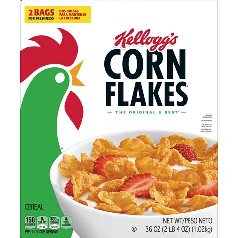 Kelloggs Corn Flakes Original Cold Breakfast Cereal 8 Vitamins And Minerals 36 Oz 2 Count