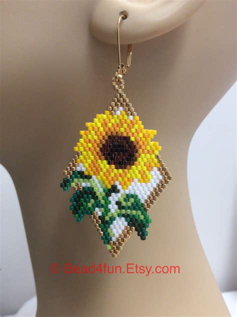 Reseved For Kathy Sunflower Seed Beaded Earrings Boho Chic Etsy