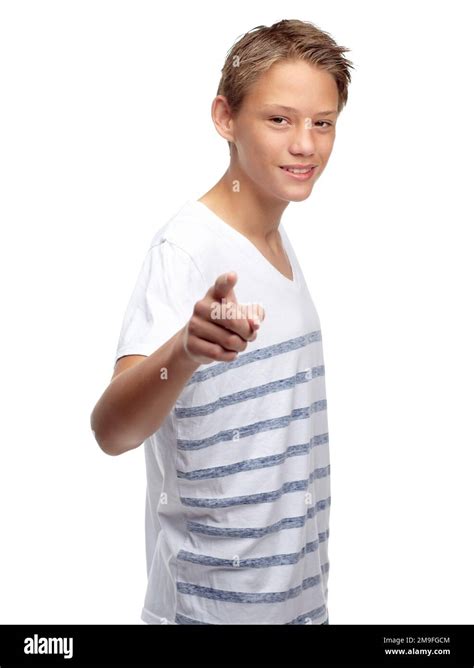 Children Portrait And Pointing With A Boy In Studio Isolated On A
