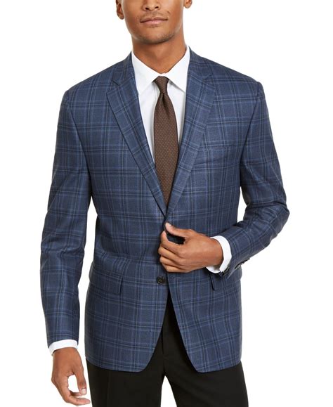 Lauren Ralph Lauren Men S Classic Fit Ultraflex Stretch Navy Blue Windowpane Plaid Silk And Wool