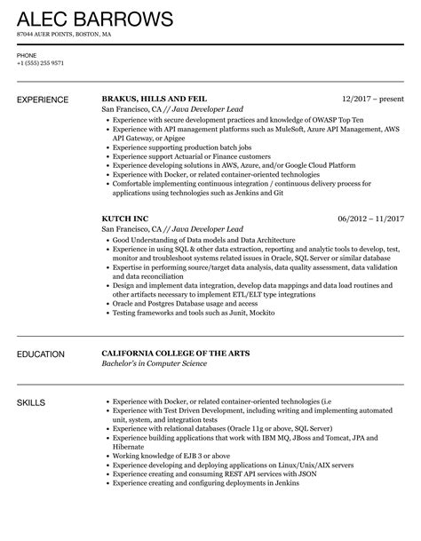 Java Developer Lead Resume Samples Velvet Jobs