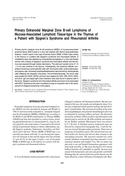 Primary Extranodal Marginal Zone B Cell Lymphoma Of Mucosa Associated