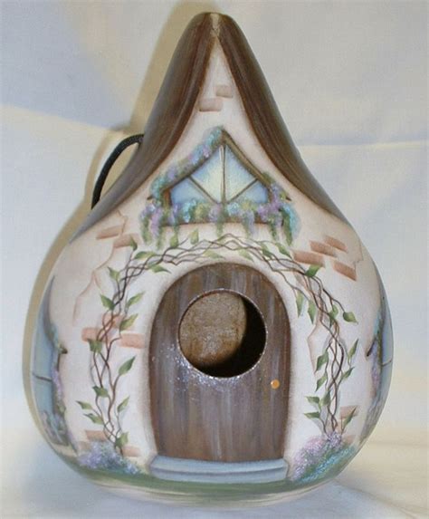 Country Cottage Garden Gourd Birdhouse Hand Painted Gourd Hand