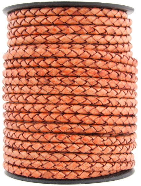 Xsotica Orange Natural Dye Genuine Round Bolo Braided Leather Cord 4