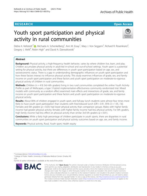 Pdf Youth Sport Participation And Physical Activity In Rural Communities