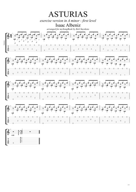 Asturias In Am For Beginner St Level Tab By Isaac Albeniz Guitar