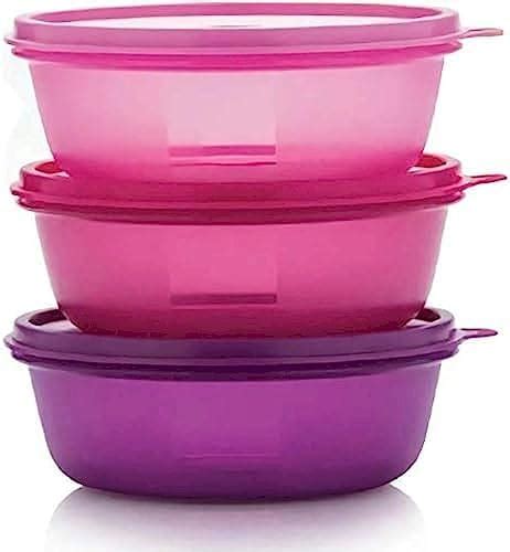 Tupperware Plastic Pink Purple Leftover Bowl Set Storage Food Containers 600ml X 3pcs