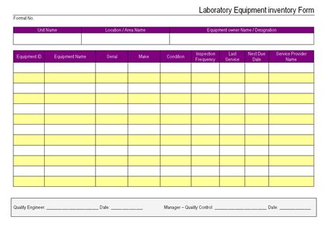 Laboratory Equipment Inventory Form