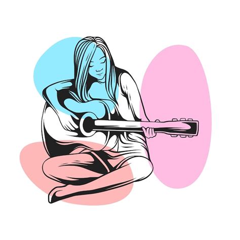 Illustration D Une Belle Femme Jouant De La Guitare Vecteur Premium