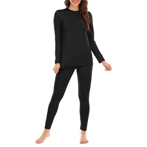 Zando Black Thermal Underwear Sets For Women Ultra Soft Base Layer Women Cold Weather Womens