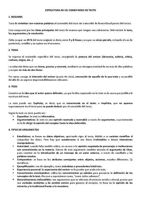 Estructura DE UN Comentario DE Texto - ESTRUCTURA DE UN COMENTARIO DE