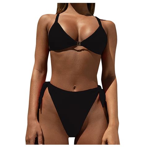 Traje De Ba O Kancoold A La Moda De Color Liso Bikini De Cintura Alta