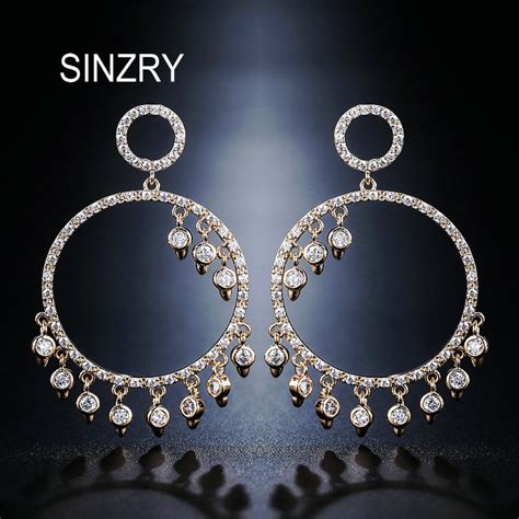 Sinzry brincos de zircônio cúbico elegante deslumbrante grande