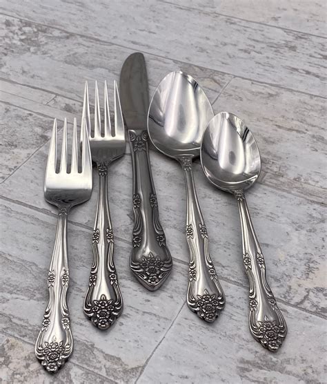 Vintage Stainless Flatware Set Rogers Dream Rose Service For 8 Rose