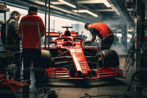 Formula one racing car in garage. 25479310 Stock Photo at Vecteezy