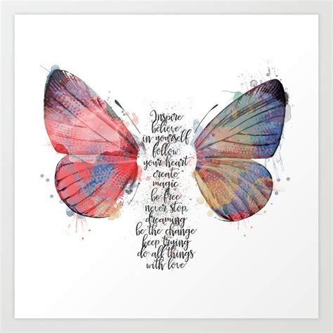 Watercolor Butterfly Believe Inspiration Quote Art Print by ...