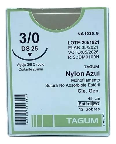 Hilo Sutura Con Aguja Quirurgica Curva Nylon 3 0 25 Mm 12 Pz