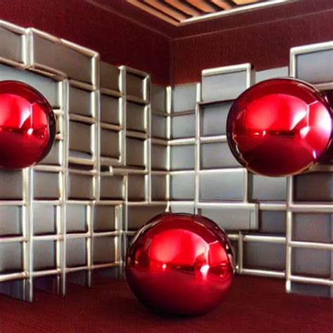 Chrome Spheres On A Red Cube By Frank Lloyd Wright Stable Diffusion