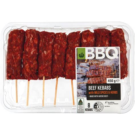 Woolworths Bbq Beef Kebabs Mild 450g Woolworths