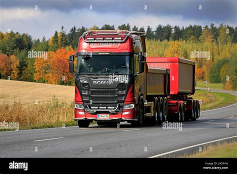 New Red Scania R730 Truck And Gravel Trailer For Limestone Haul Of